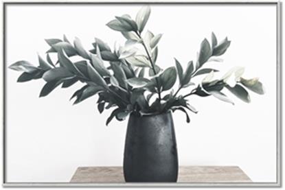 Picture of Black vase with green leafs