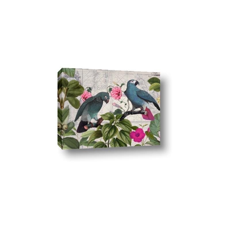 Picture of Blue Nostalgic Tropical Parrot Birds _GroupedProduct_Rectangle_Landscape_Canvas_