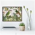 Picture of Green Nostalgic Tropical Birds _GroupedProduct_Rectangle_Landscape_Canvas_Framed_