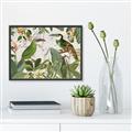 Picture of Green Nostalgic Tropical Birds _GroupedProduct_Rectangle_Landscape_Canvas_Framed_