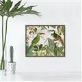 Picture of Green Nostalgic Tropical Birds _GroupedProduct_Rectangle_Landscape_Canvas_Framed_
