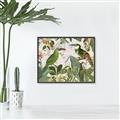 Picture of Green Nostalgic Tropical Birds _GroupedProduct_Rectangle_Landscape_Canvas_Framed_