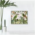 Picture of Green Nostalgic Tropical Birds _GroupedProduct_Rectangle_Landscape_Canvas_Framed_