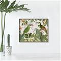 Picture of Green Nostalgic Tropical Birds _GroupedProduct_Rectangle_Landscape_Canvas_Framed_