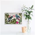 Picture of Blue Nostalgic Tropical Parrot Birds _GroupedProduct_Rectangle_Landscape_Canvas_Framed_