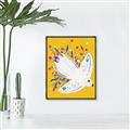 Picture of Bird in Floral Yellow Abstraction _GroupedProduct_Rectangle_Portrait_Canvas_Framed_