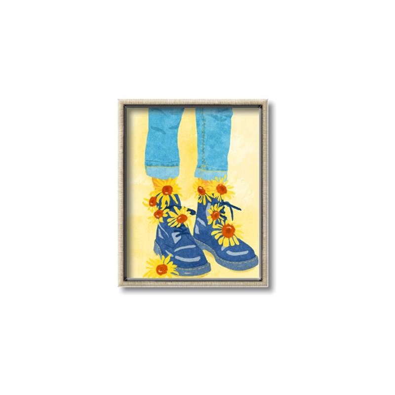Picture of Sunflower Walk in Blue Shoes _GroupedProduct_Rectangle_Portrait_Canvas_Framed_