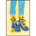 Picture of Sunflower Walk in Blue Shoes _GroupedProduct_Rectangle_Portrait_Canvas_Framed_