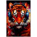 Picture of Tiger With Headphones animal _GroupedProduct_Rectangle_Portrait_Canvas_Framed_