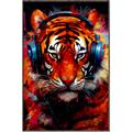 Picture of Tiger With Headphones animal _GroupedProduct_Rectangle_Portrait_Canvas_Framed_