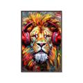 Picture of Lion With Headphones animal _GroupedProduct_Rectangle_Portrait_Canvas_Framed_
