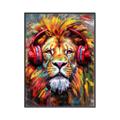 Picture of Lion With Headphones animal _GroupedProduct_Rectangle_Portrait_Canvas_Framed_