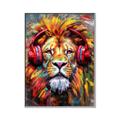 Picture of Lion With Headphones animal _GroupedProduct_Rectangle_Portrait_Canvas_Framed_