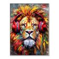 Picture of Lion With Headphones animal _GroupedProduct_Rectangle_Portrait_Canvas_Framed_