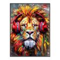 Picture of Lion With Headphones animal _GroupedProduct_Rectangle_Portrait_Canvas_Framed_
