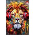 Picture of Lion With Headphones animal _GroupedProduct_Rectangle_Portrait_Canvas_Framed_