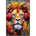 Picture of Lion With Headphones animal _GroupedProduct_Rectangle_Portrait_Canvas_Framed_
