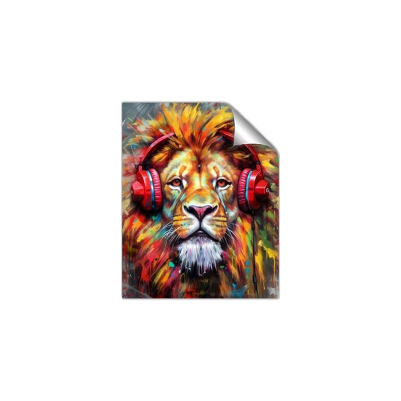 Picture of Lion With Headphones animal _GroupedProduct_Rectangle_Portrait_Unframed_Print_Only_