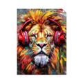 Picture of Lion With Headphones animal _GroupedProduct_Rectangle_Portrait_Unframed_Print_Only_